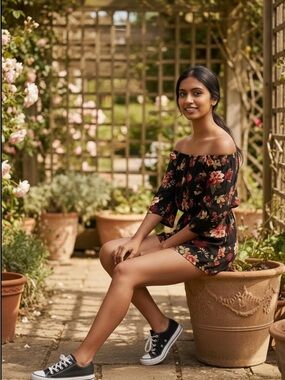 Ambiance Apparel Black Floral Off-Shoulder Romper